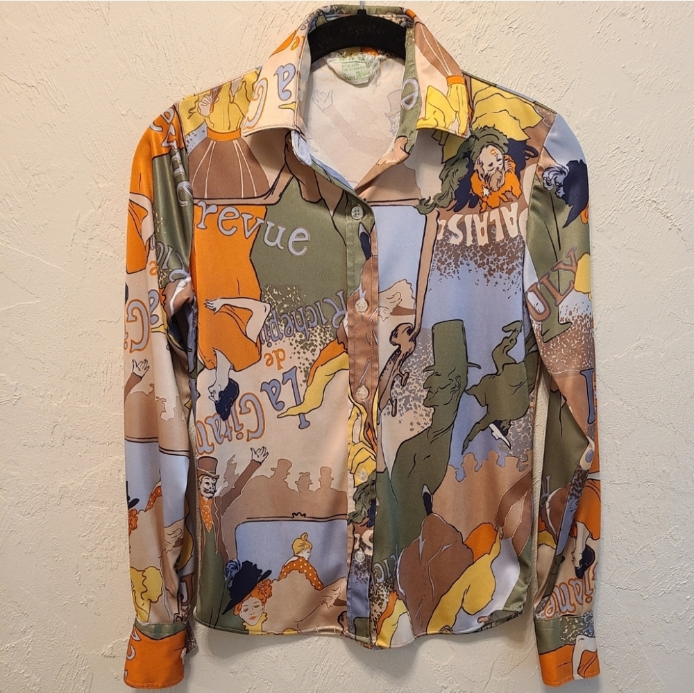 Vintage 70s Sears Jr. Toulouse-Lautrec Moulin Rouge Shirt - Picture 3 of 13
